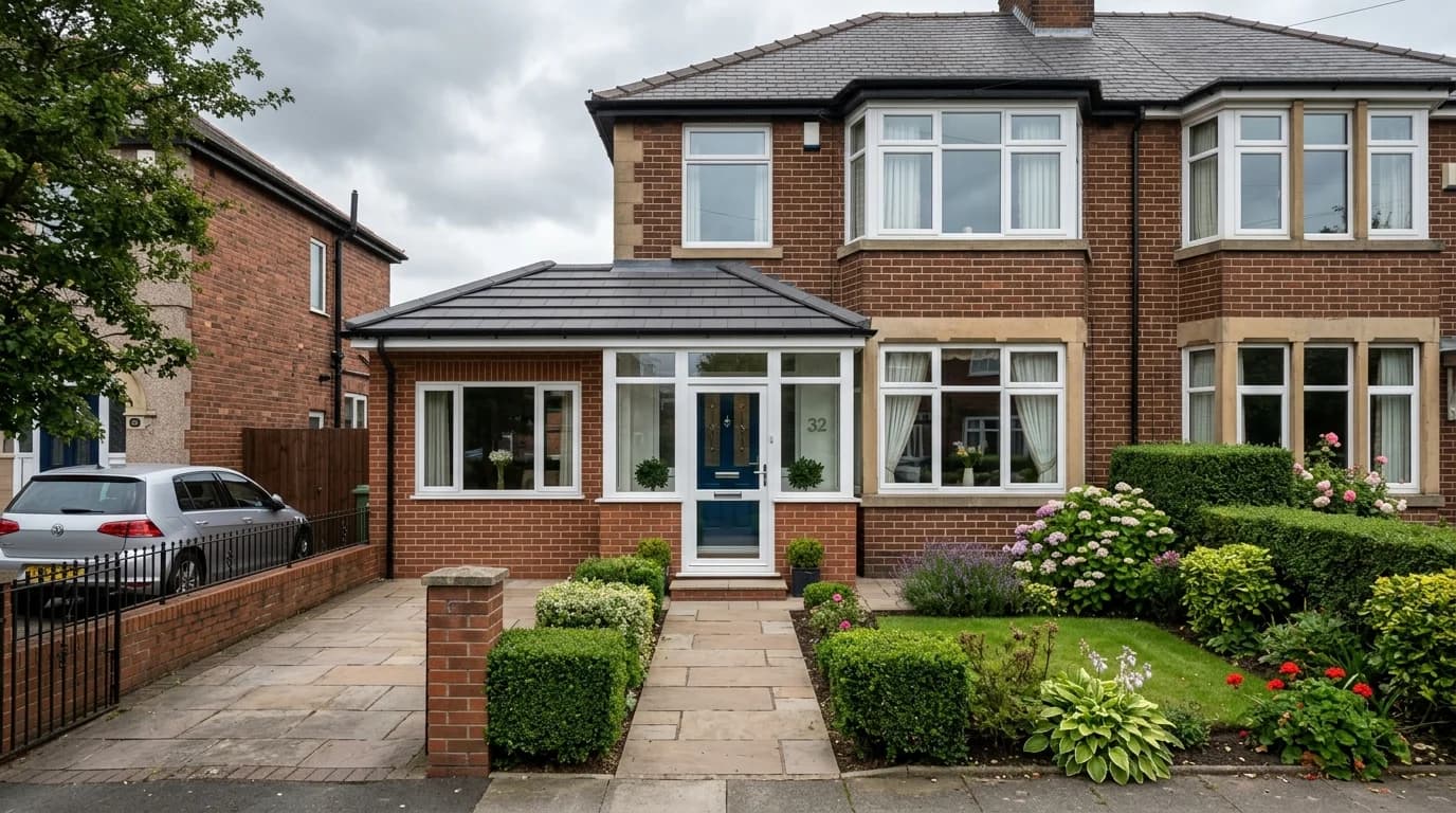 Brick and uPVC porch extension on a British home