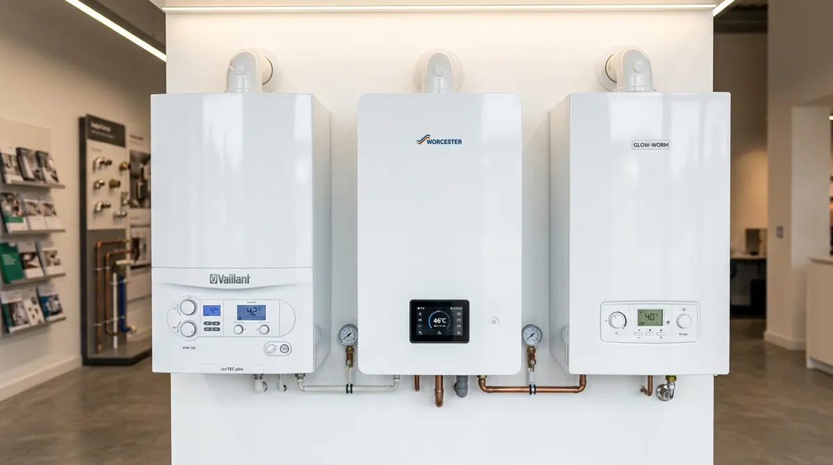 Modern combi boiler mounted on a kitchen wall