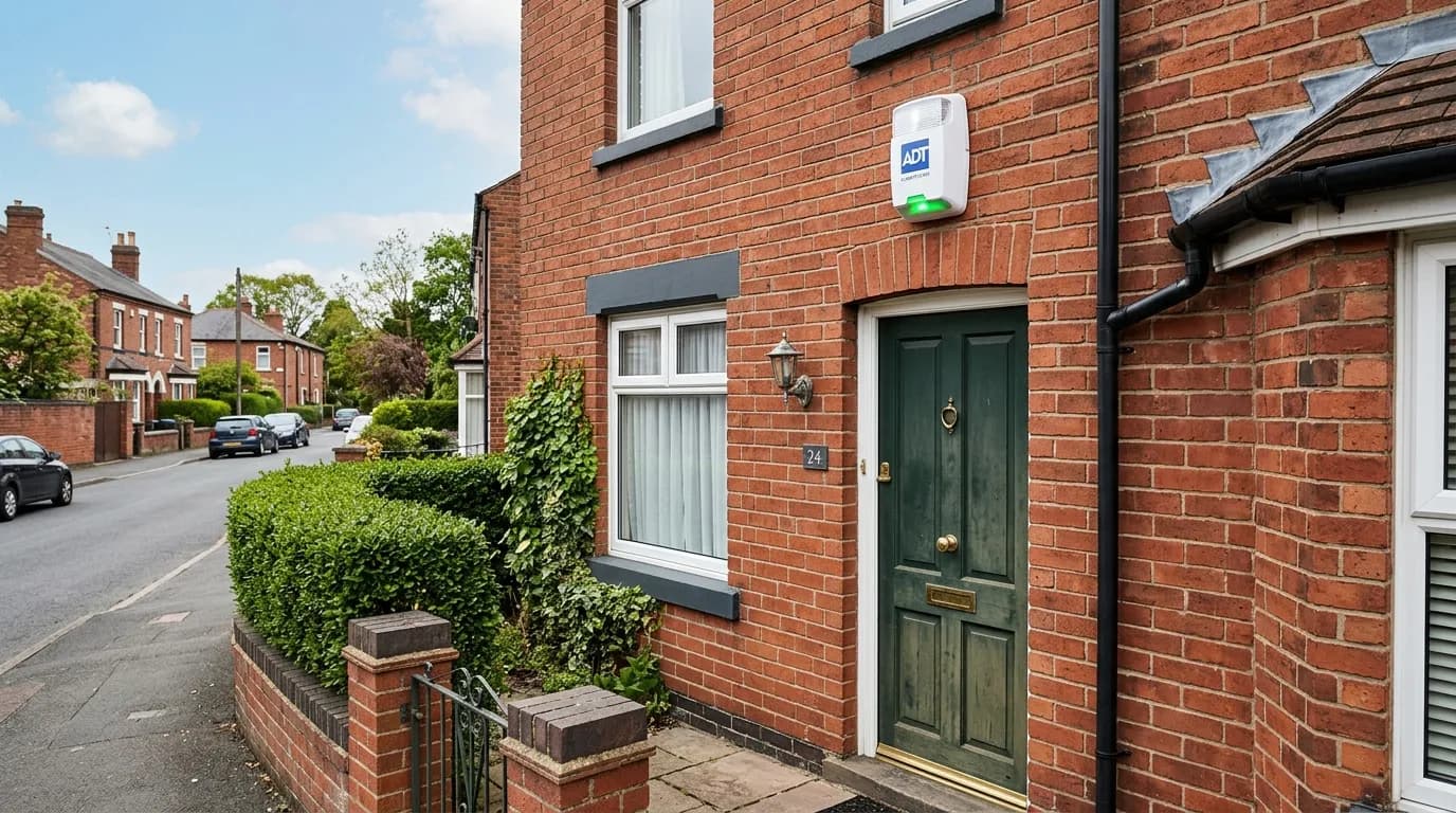 Burglar alarm keypad and sensors fitted inside a UK home