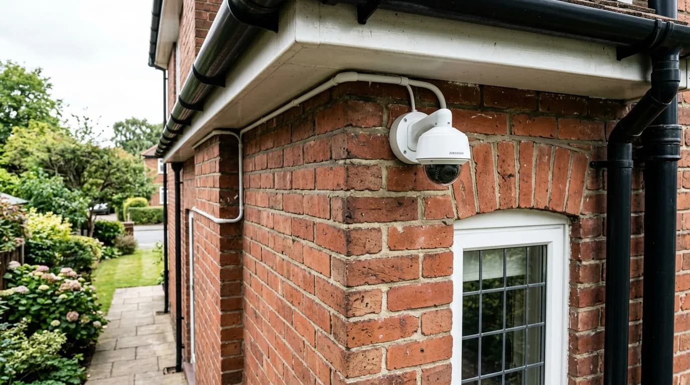 CCTV security camera mounted on the exterior of a UK home