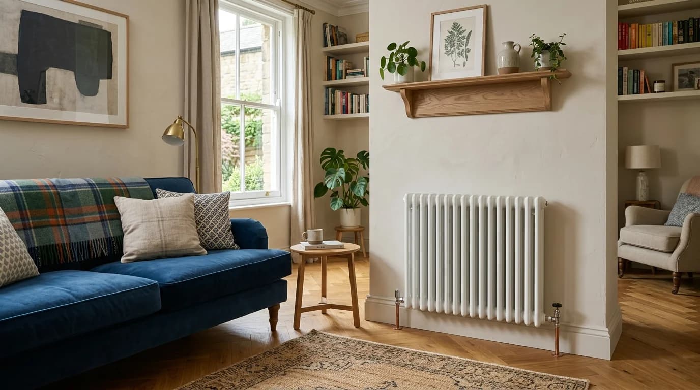 Central heating radiator being checked after boiler installation