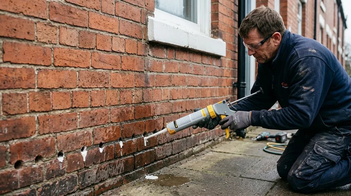 Damp proof course injection on a British brick house