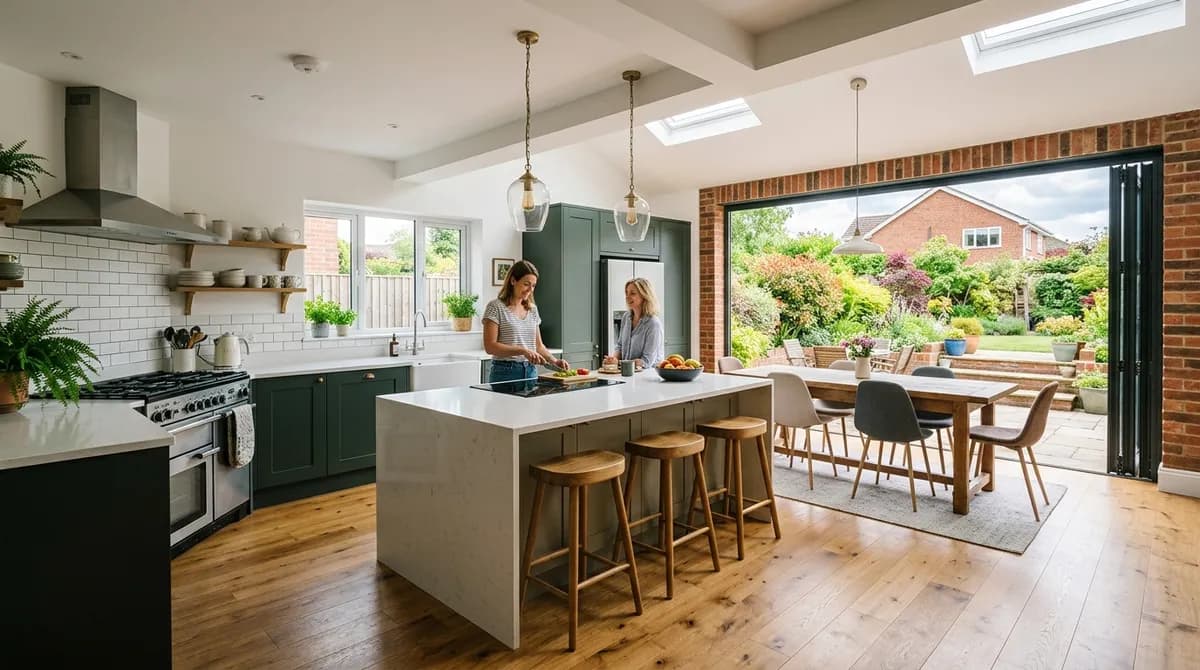 Interior of a newly completed house extension with natural light