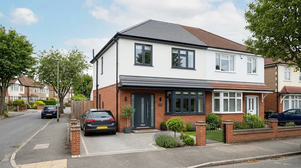 Exterior wall being rendered with a fresh coat of cement render
