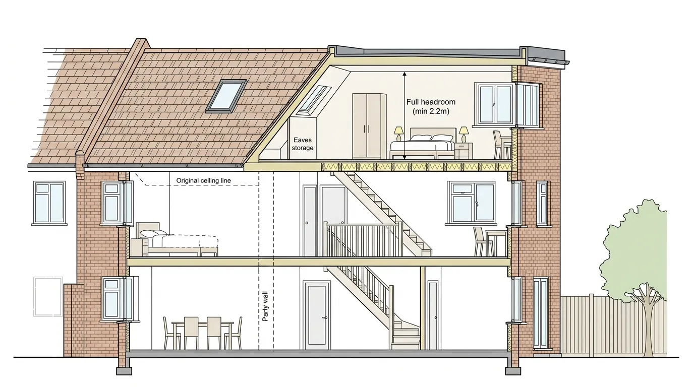 Dormer loft conversion under construction on a British house