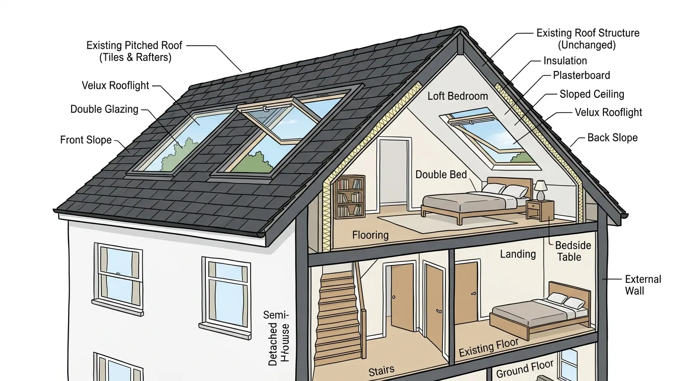Velux rooflight windows installed in a loft conversion