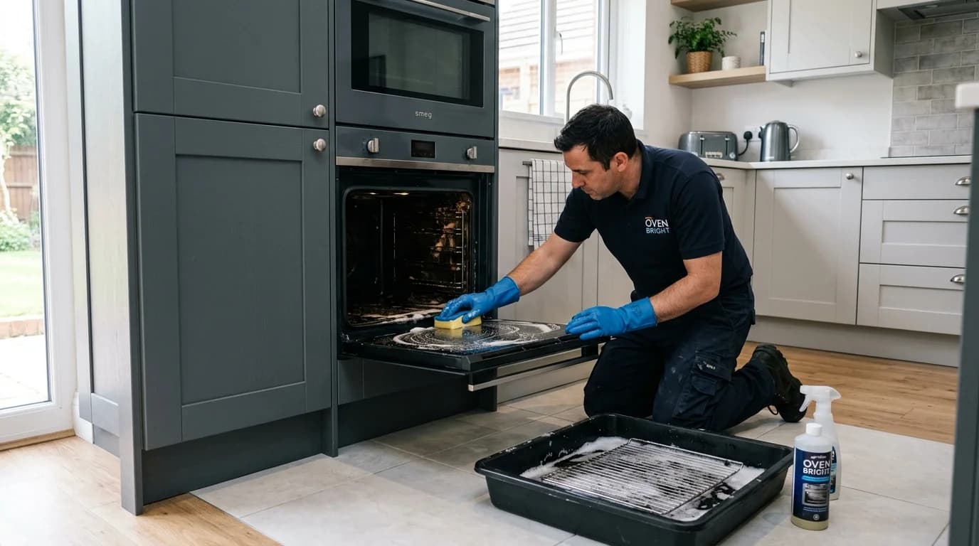 Professional oven cleaning service in a UK kitchen