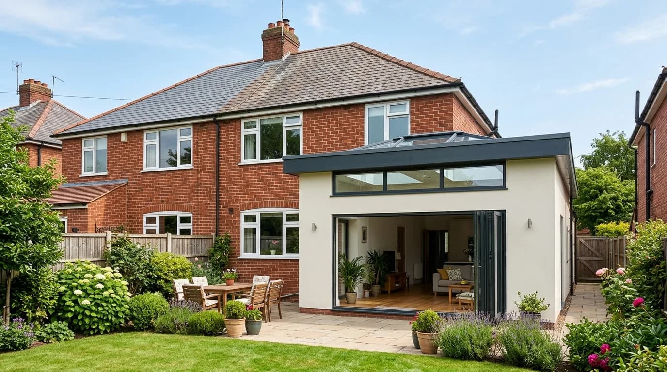 Completed single storey rear extension with bi-fold doors